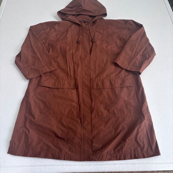 Eileen Fisher Light Organic Cotton Nylon Jacket Womens L Brown Hooded Full Zip - Picture 2 of 10